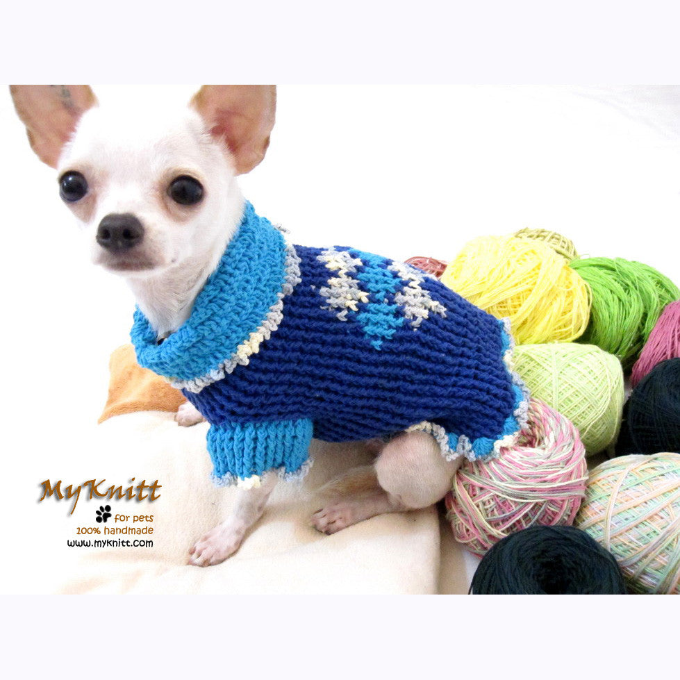 Unique Blue Argyle Dog Sweater Crocheted Chihuahua Clothes DK854 | myknitt