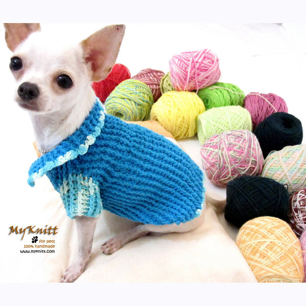 Turquoise Knitted Dog Sweater with Peter Pan Collar DK856 | myknitt