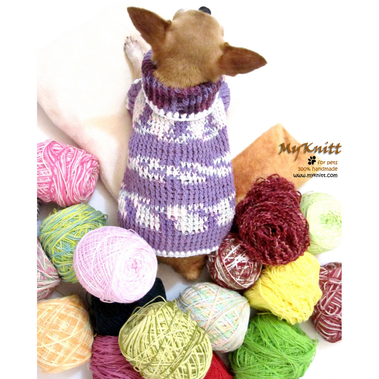 Purple Crocheted Chihuahua Sweater Soft and Warm Cotton