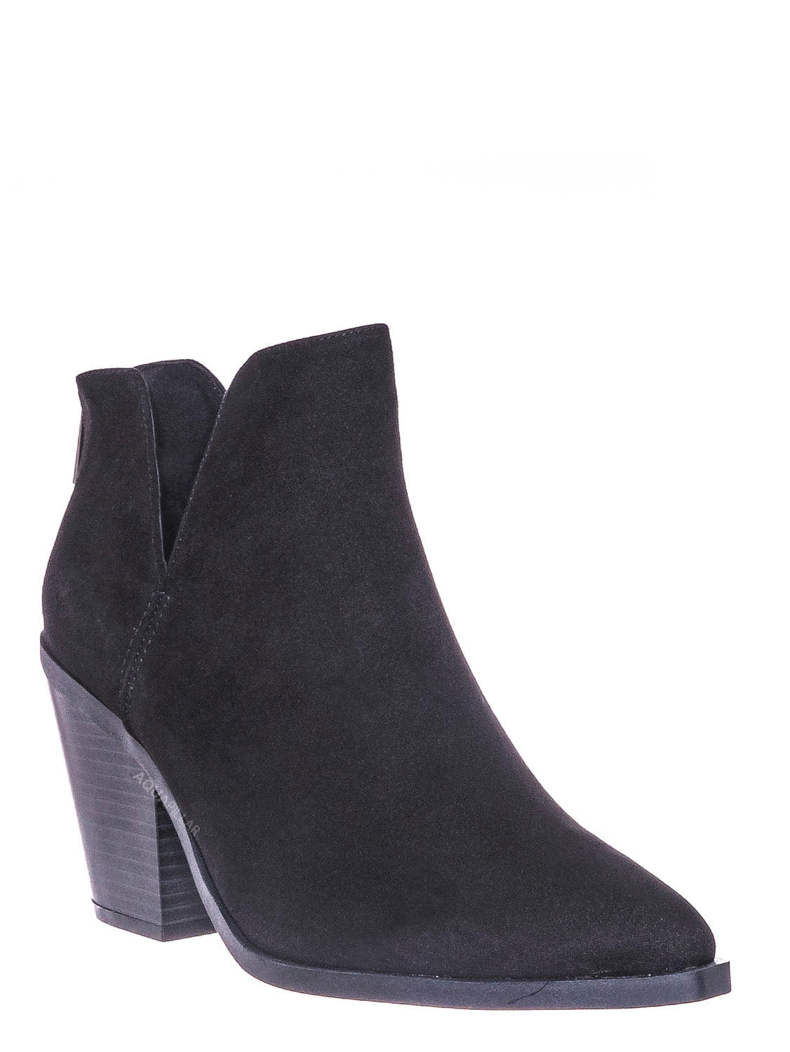 Black Faux Suede / Upstream01 Block Heel Side Cutout Bootie - Womens Double V-Cut Ankle Boots