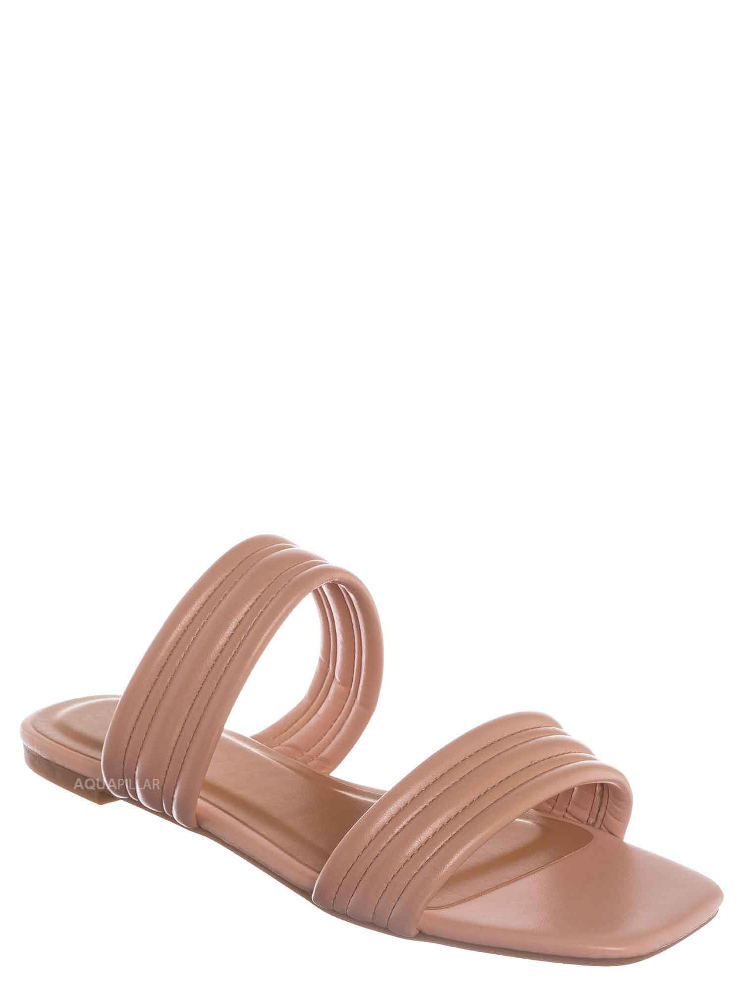 Blush Pink / Kick92 Puffy Quilted Double Band Slide, Women Flat Sandal