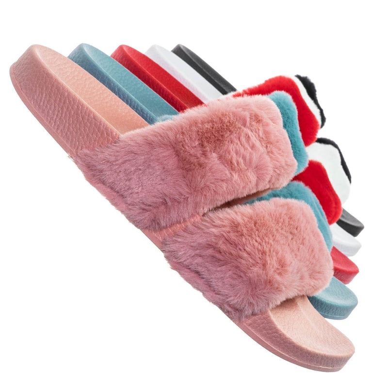 double strap fur slides