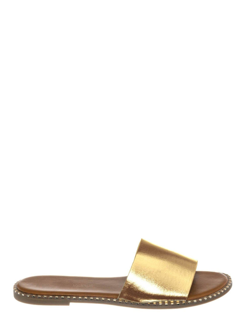 gold studded sandals flat