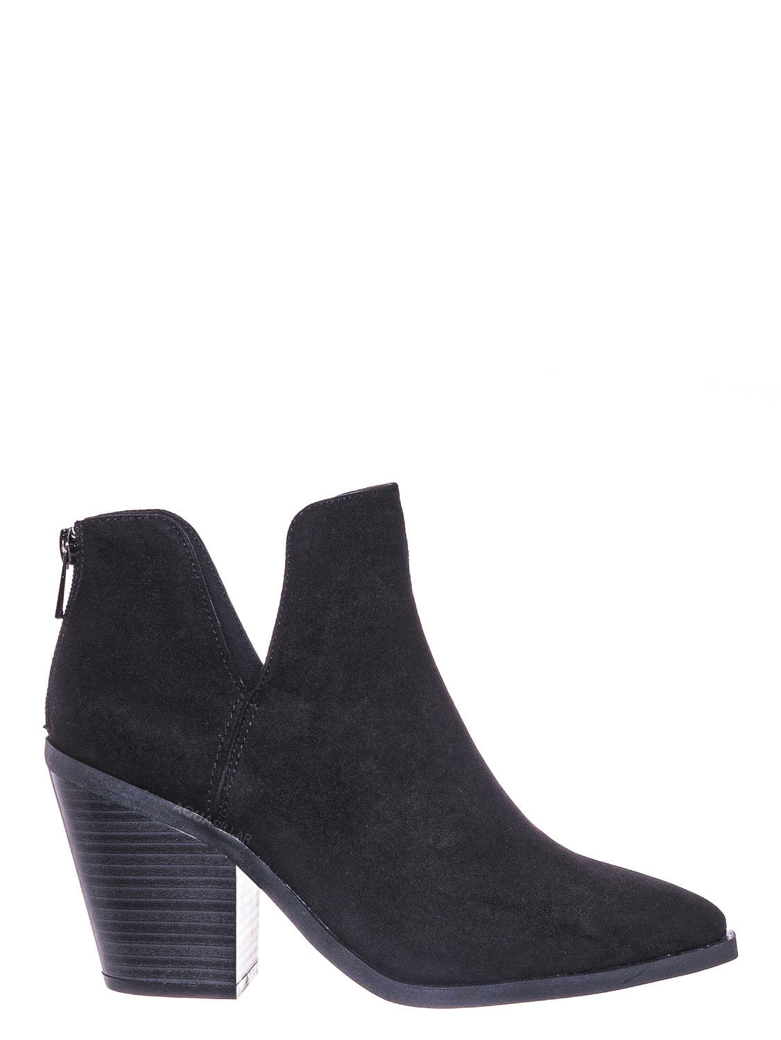 Black Faux Suede / Upstream01 Block Heel Side Cutout Bootie - Womens Double V-Cut Ankle Boots