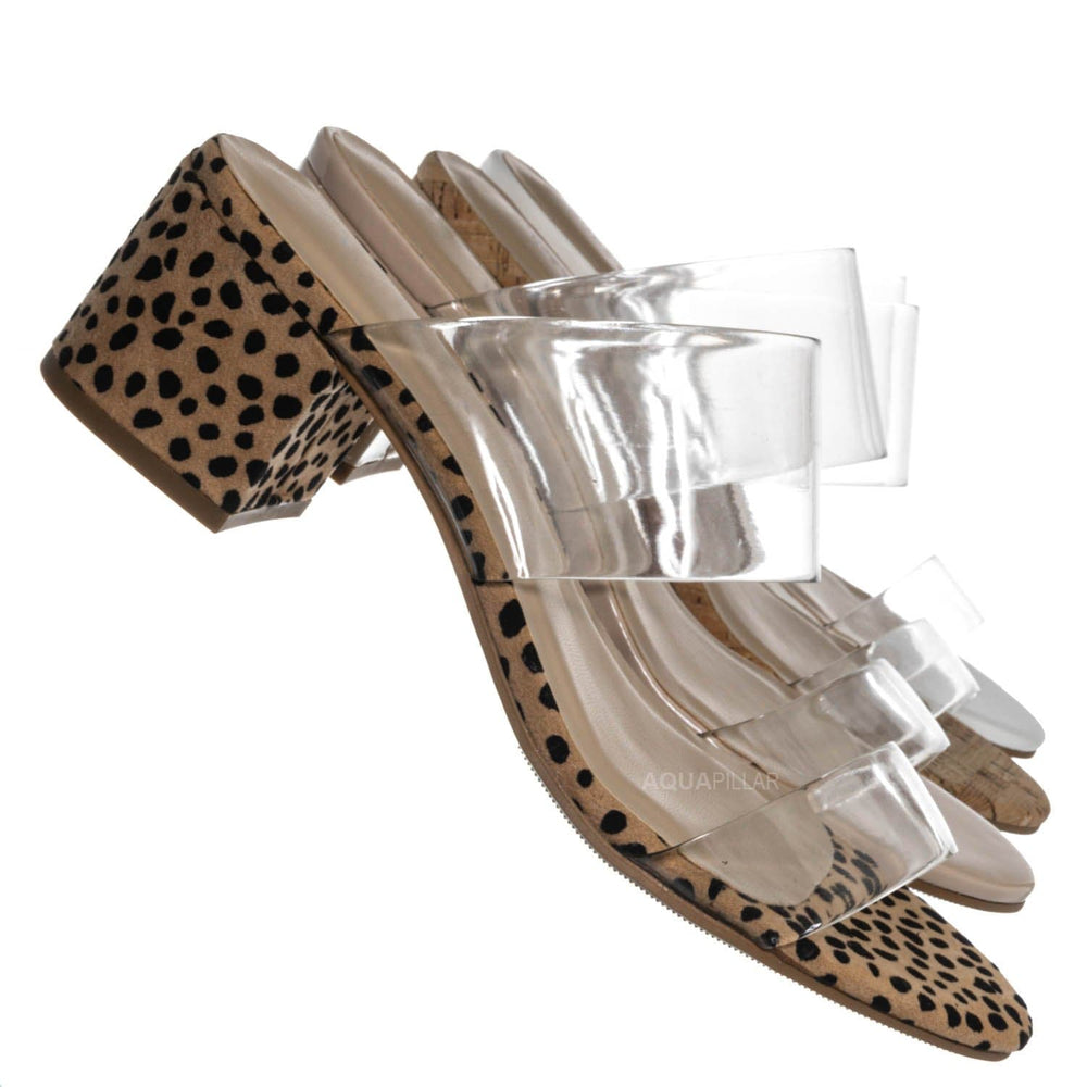 clear block heel twin strap sandal