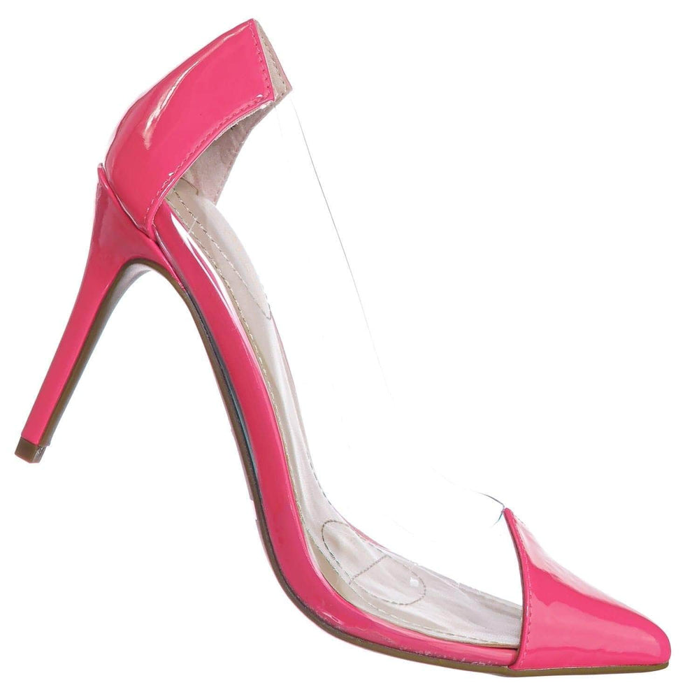 clear neon pink heels