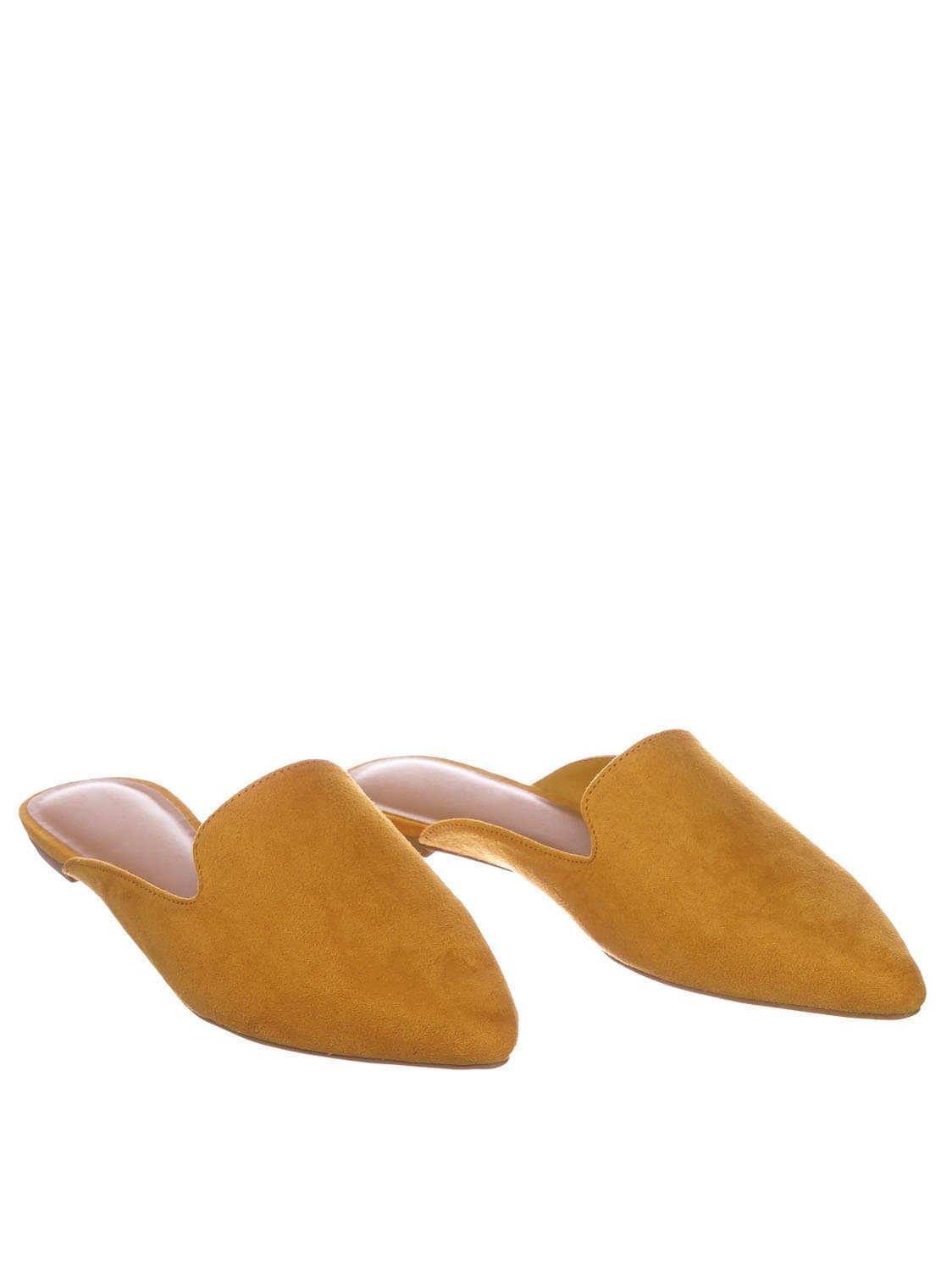 Mustard Yellow / Blog44 Slip On Mule Slippers - Women Flat Backless Pointed Toe Pump