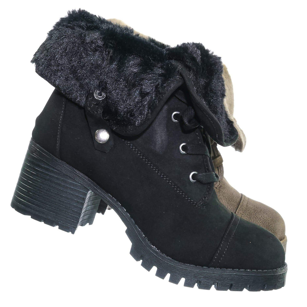 combat boots with faux fur