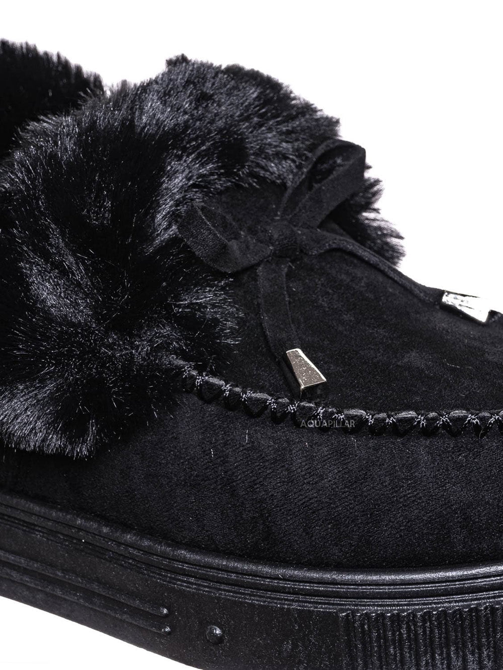 sheepskin fluffy slip on slippers black