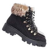 Force10 Faux Fur Combat Boots - Winter Croc Print Lug Sole Utility Shoe