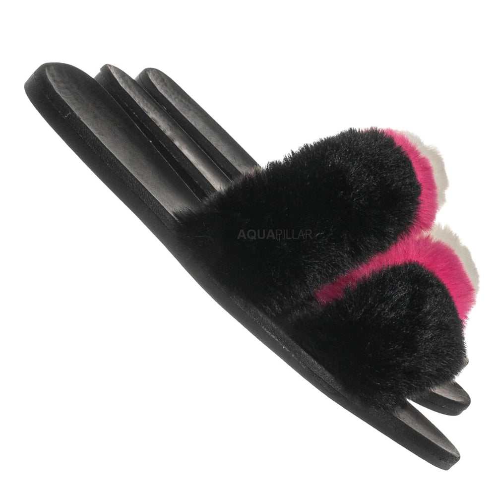 furry double strap slippers