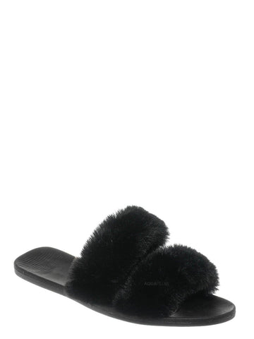 furry double strap slippers