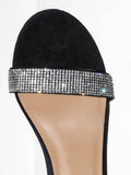 Black F-Suede / Headline31 Block Heel Rhinestone Crystal Sandal - Women Ankle Strap Dress Shoes