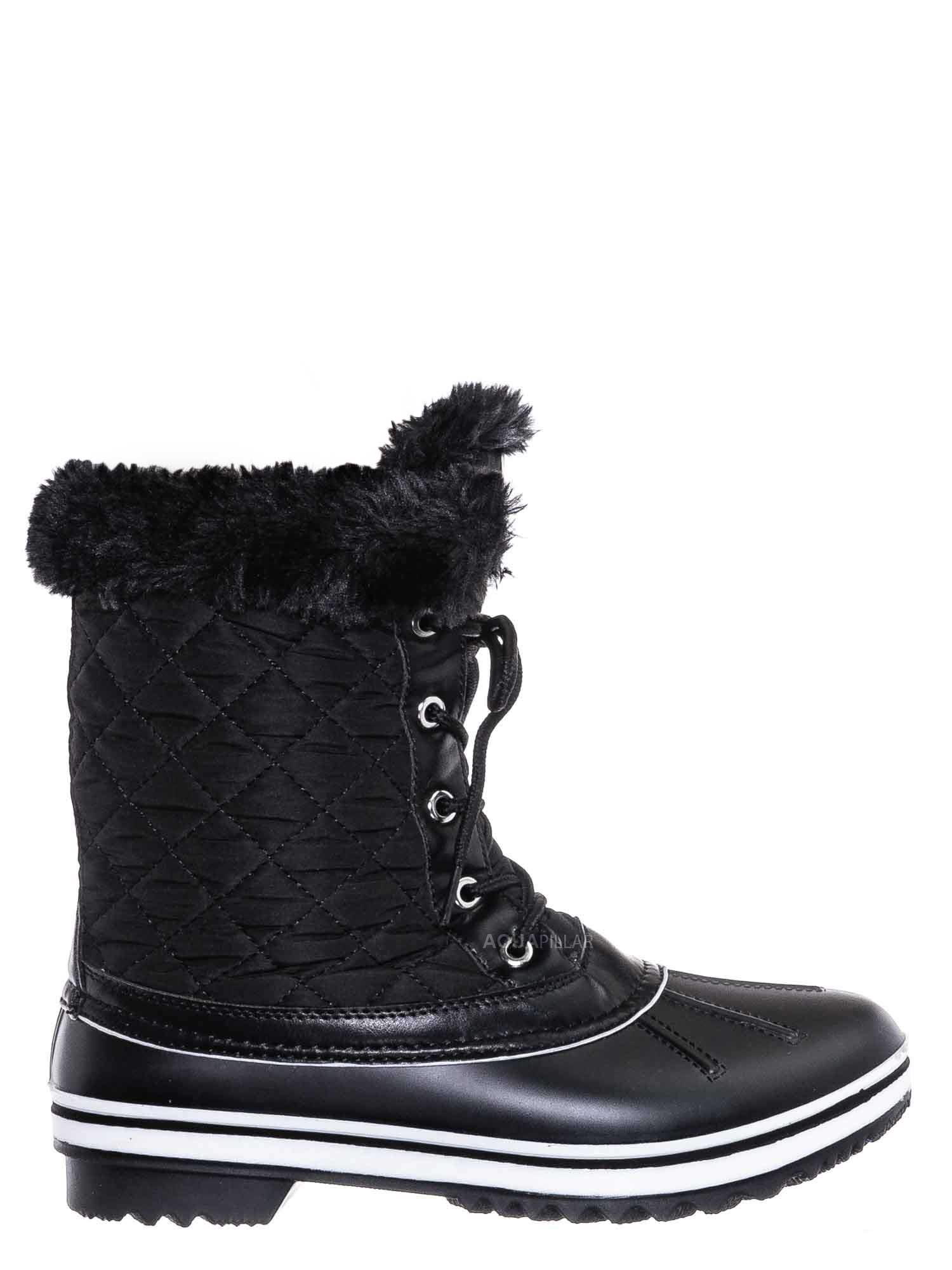 Black / Value6 Faux Fur Duck Boots - Quilted & Tweed Snow Rain Shoe