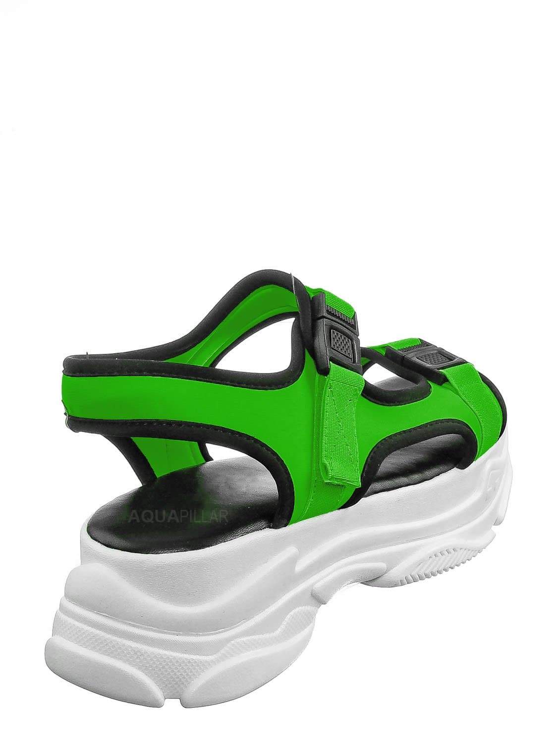 Neon Green / Fancy8 Sporty Athleisure Chunky Platform Sandal - Hook & Loop Elastic Strap
