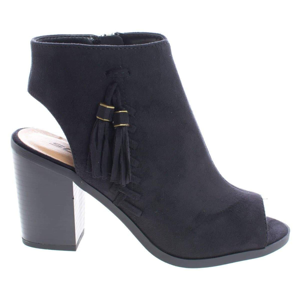 black stacked heel booties