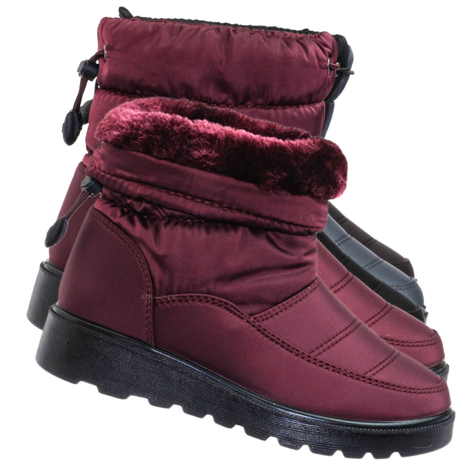 Wine Red / Coleen1K Children's Quilted Nylon Snow boots - Kids Insulated Utilitarian Boots