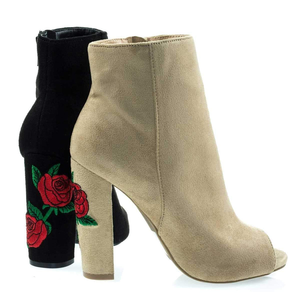 embroidered heel booties