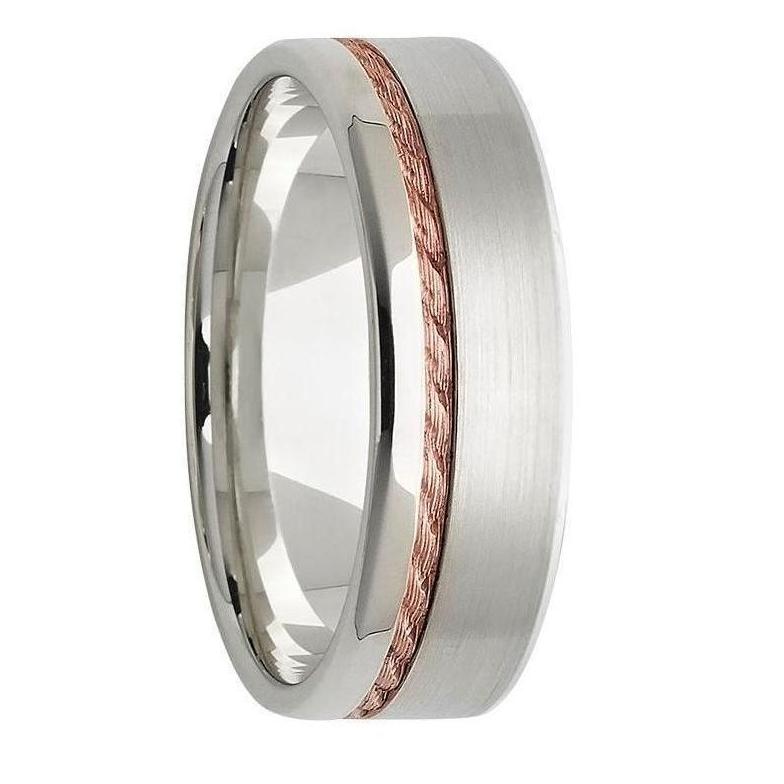 White And Rose Gold Twist Inlay Men S Wedding Ring Kavalri