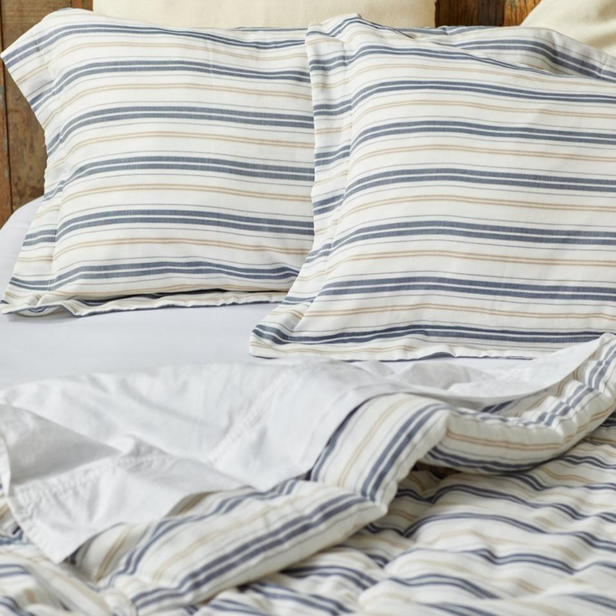 Petit Breton Stripe Bed Linen Set in Sea Blue  Reversible Navy Blue and  White Stripe Duvet Cover Set