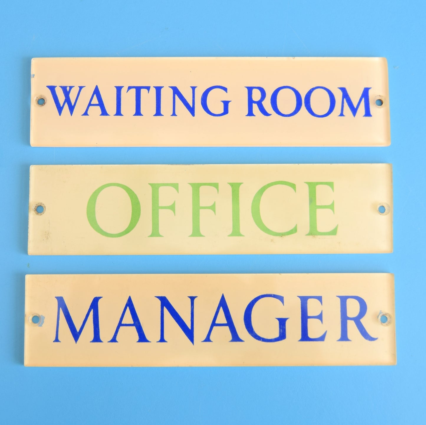 Vintage 1970s Perspex Door Signs - Manager, Waiting Room Etc