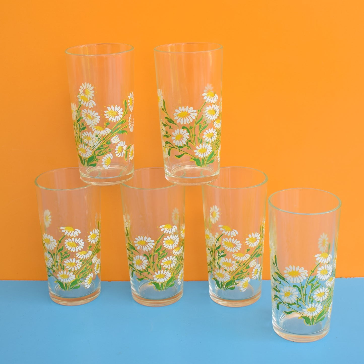 Vintage 1970s Pretty Drinking Glasses X6 Pineapple Retro 5797