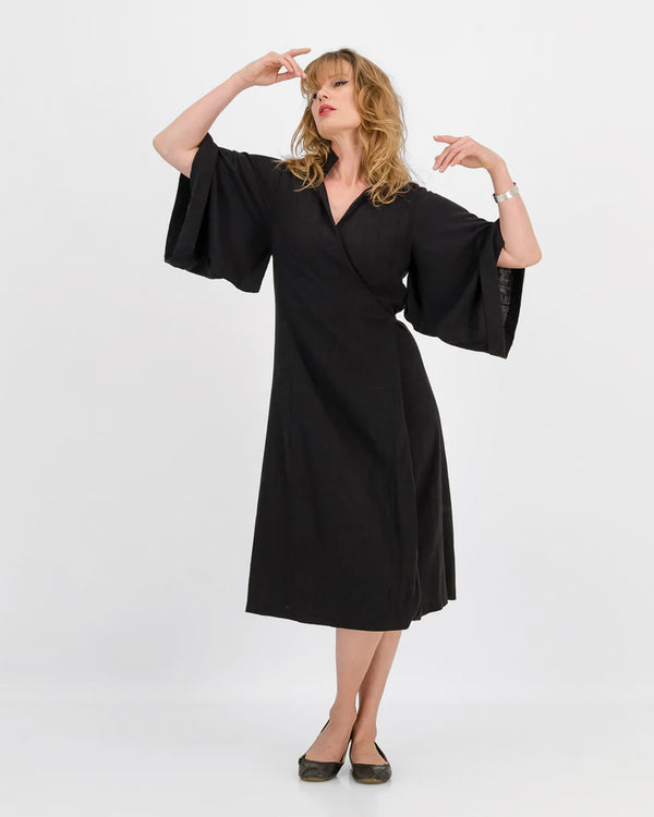 kimono wrap dress - black