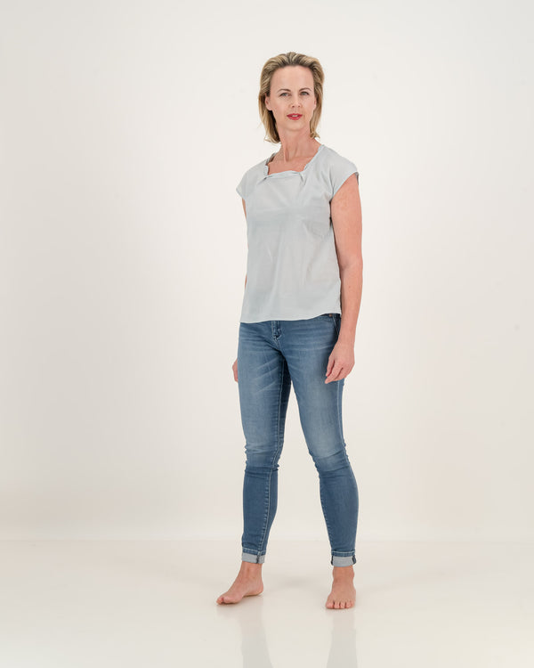 ada pleat neck top - blue mist