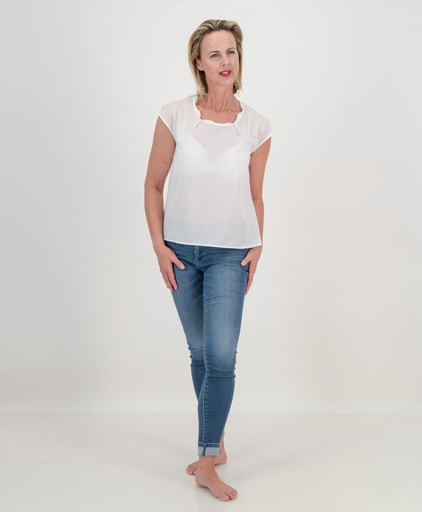 ada pleat neck top - white