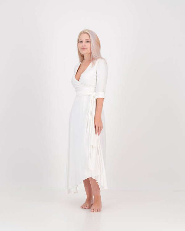 l/s eva wrap dress - cream