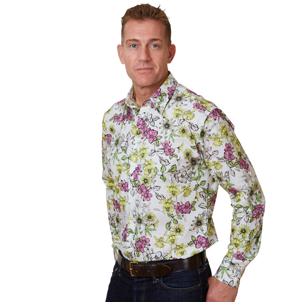 Passion Flower White Floral Shirt | Irvine Shirts