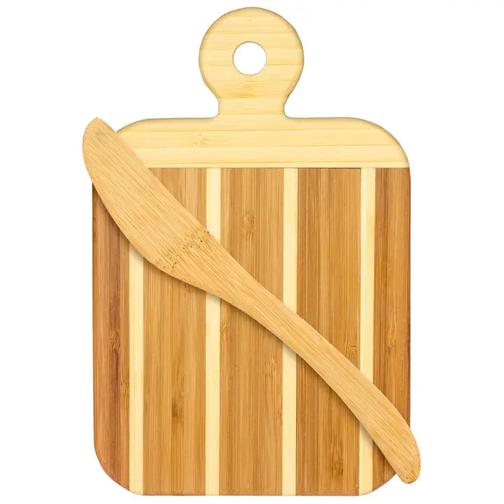 Striped Paddle Serving and Cutting Board and Spreader Knife Gift Set