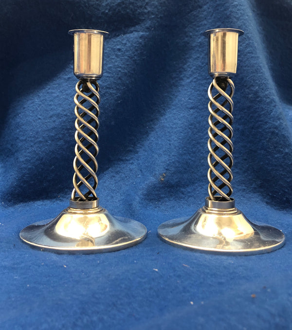 1 Pair(2) VTG solid brass And Copper Open Barley Twist Spiral Decor  Candlesticks
