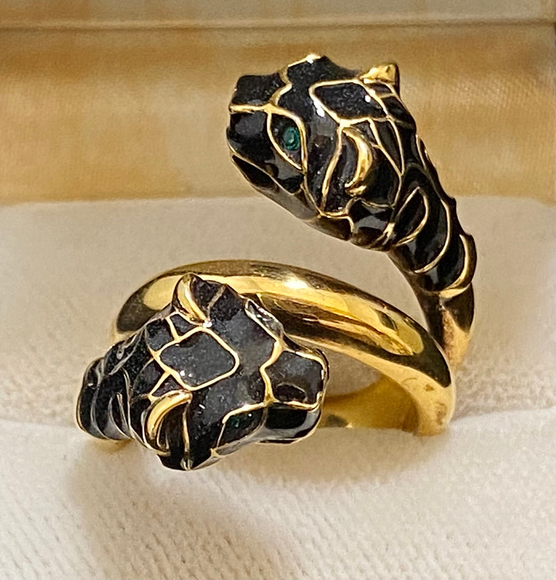 Vintage Yellow Gold Tiger Head Ring with Swarovski Crystals - $3 – APR57