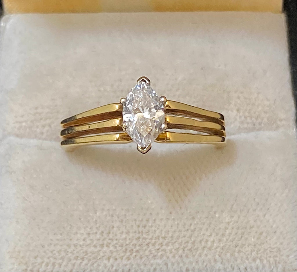 Designer Solid Yellow Gold with Marquise Diamond Geometric Ring - $10K