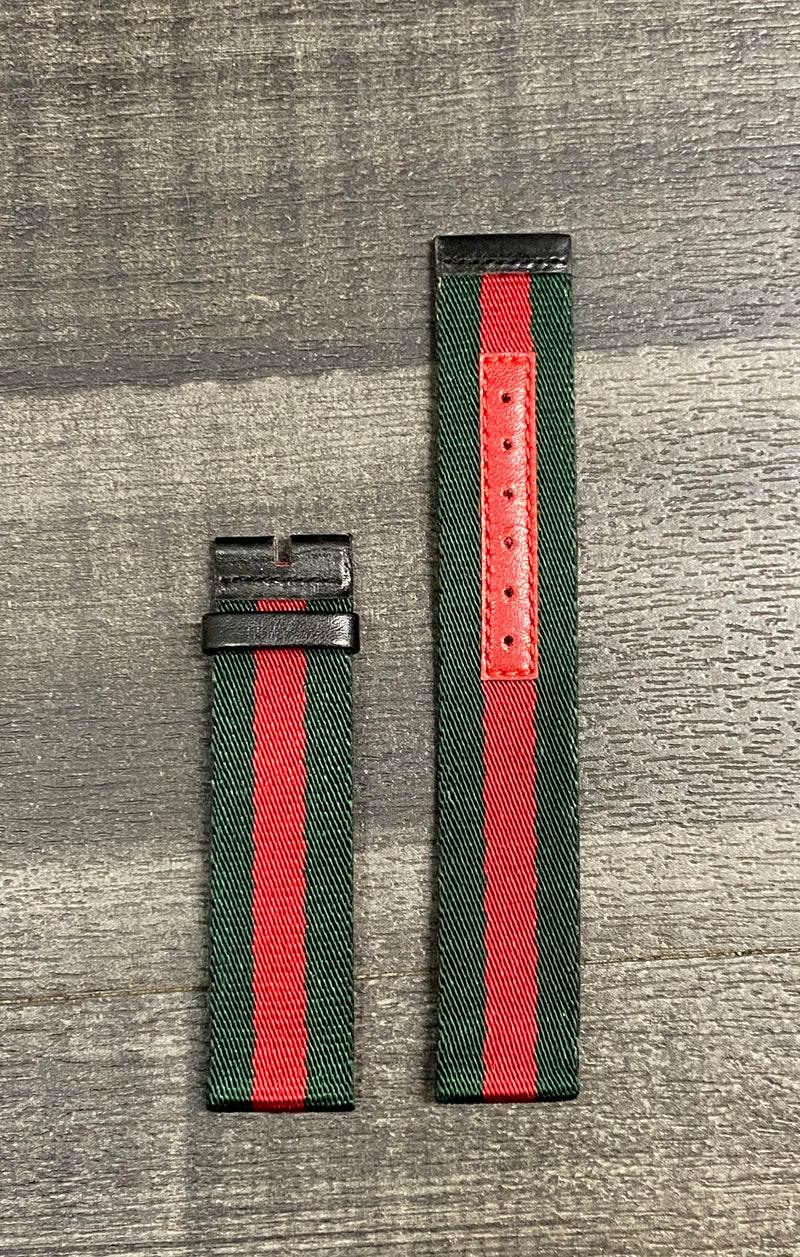 GUCCI Green & Red Striped Nylon Watch Strap