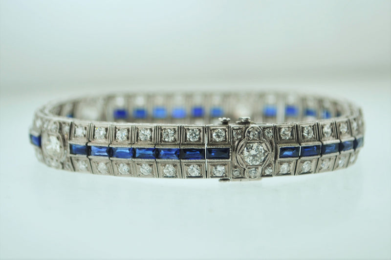 1920s Handmade Antique Platinum 3ct. Diamond, 2.5ct. Sapphire Bracelet - $40K APR Value w/ CoA!