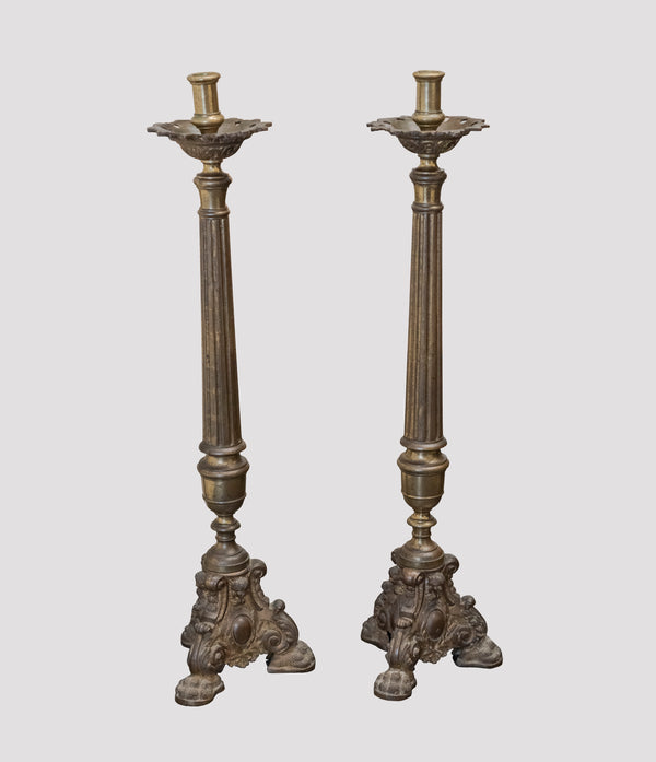 English Solid Brass Barley Twist Candlesticks, Circa 1900