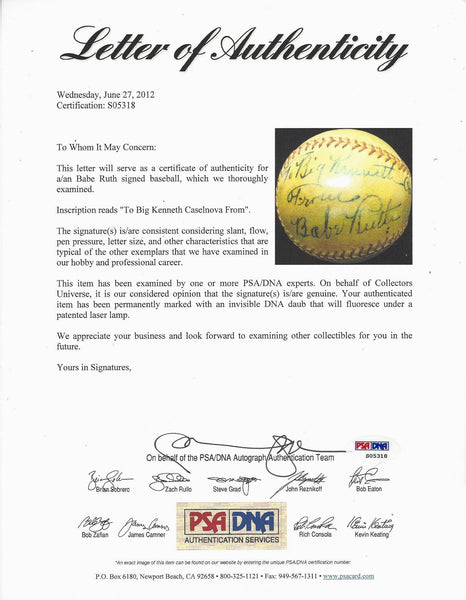 Babe Ruth Single Signed Baseball One Of The Finest In The World PSA DNA COA