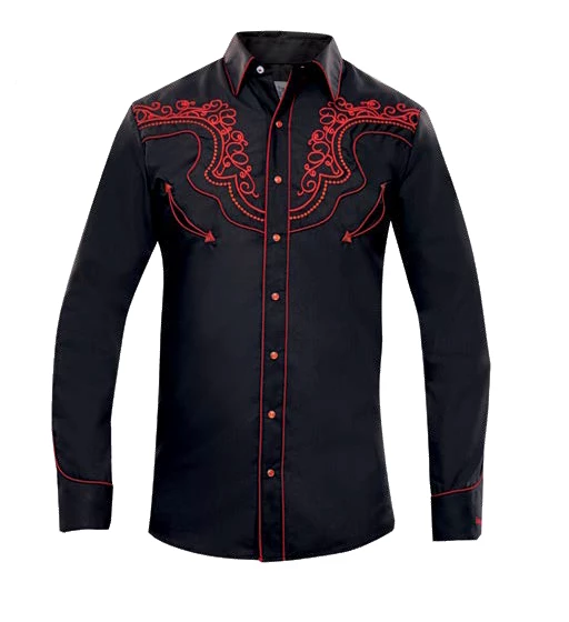 Camisa Vaquera Con Bordado (Negro y Rojo) | El Coronel Clothing Co — El ...