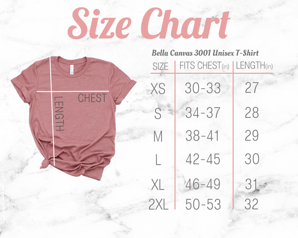 Bella Canvas 3001 White T-shirt Size Chart Mockup (844914)