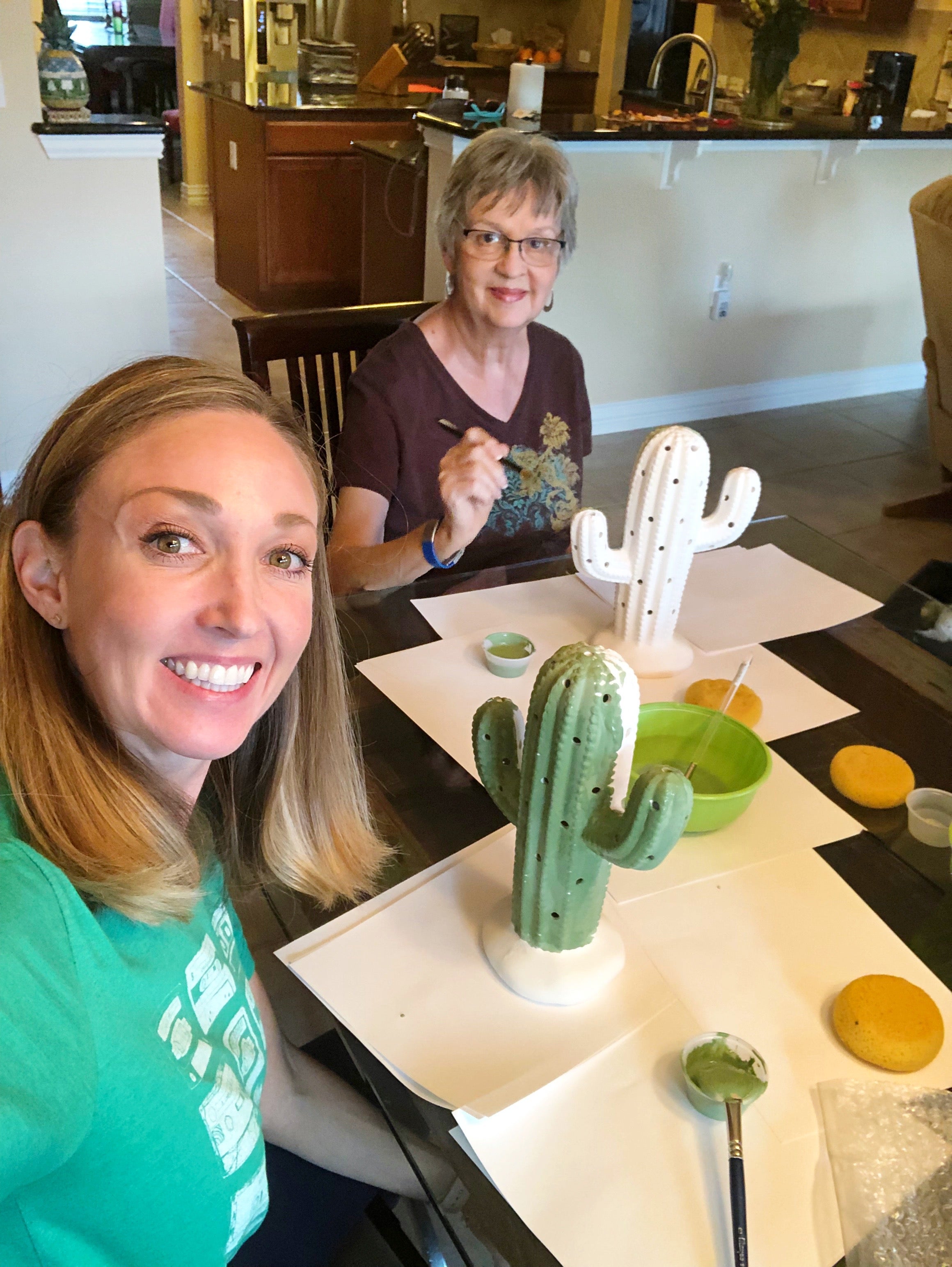 Me and Mom painting cactus