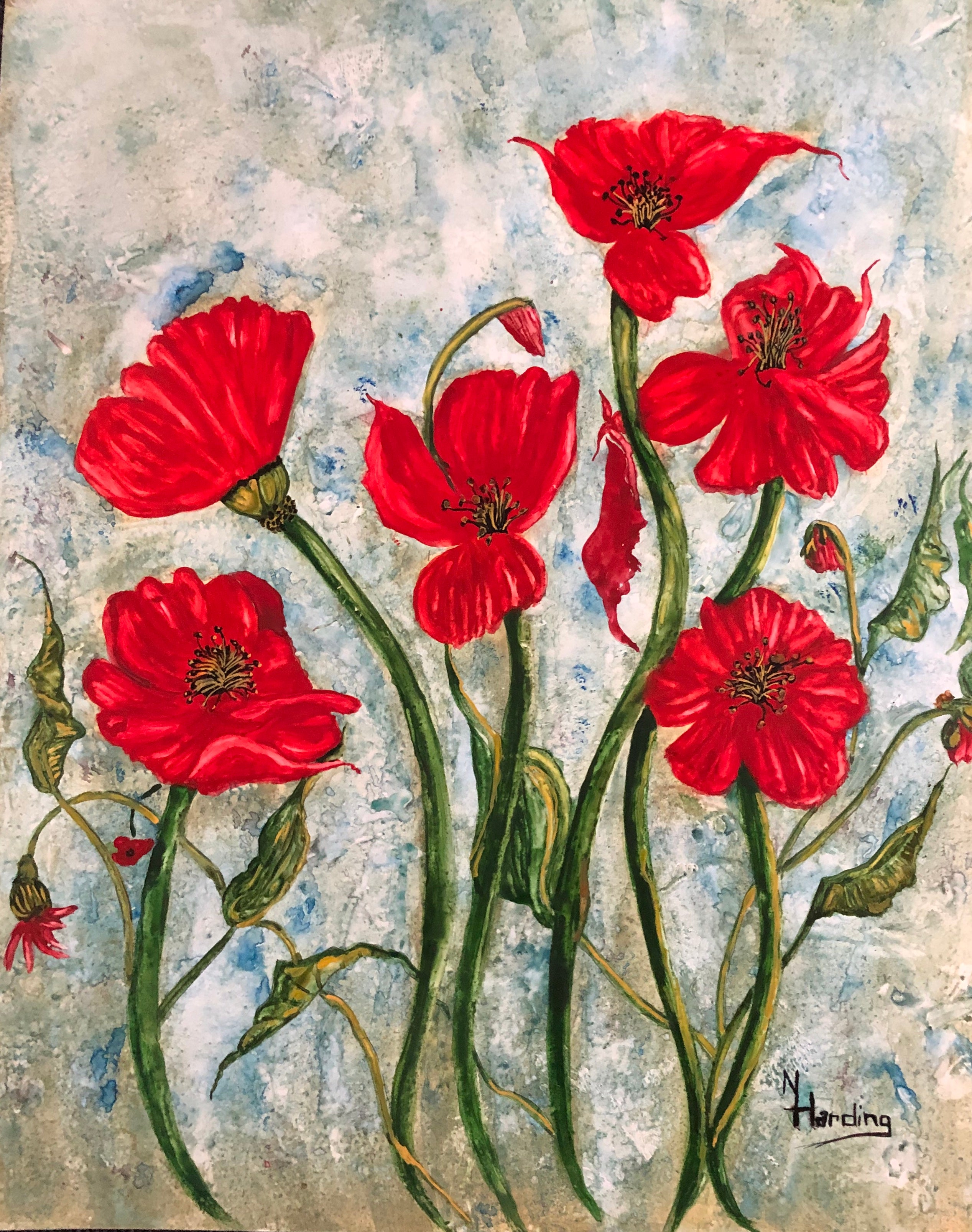 Red poppy painting by Mom