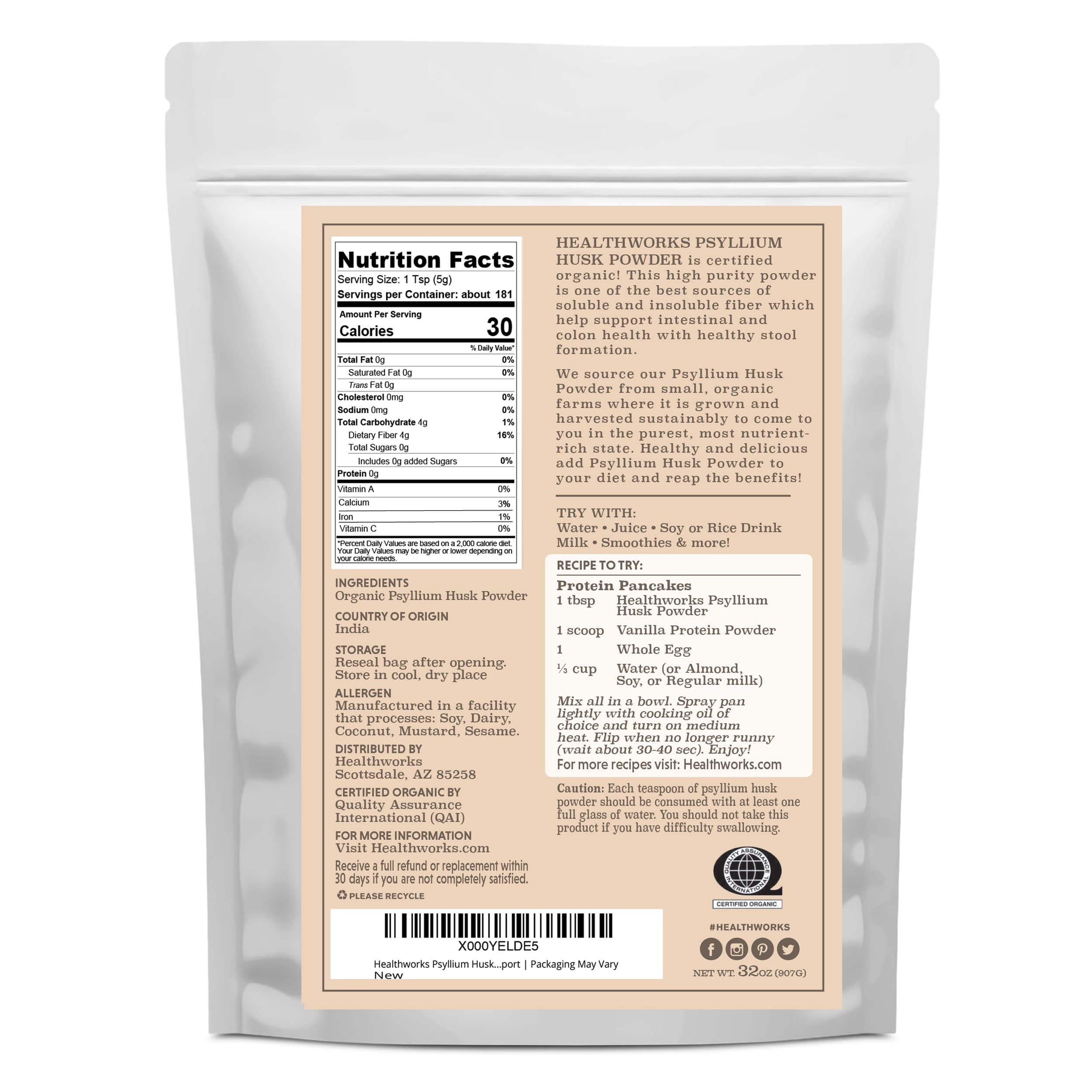 Healthworks Psyllium Husk Powder Organic 2lb