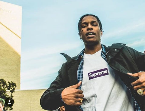 ASAP Rocky wearing the rare Purple Box Logo