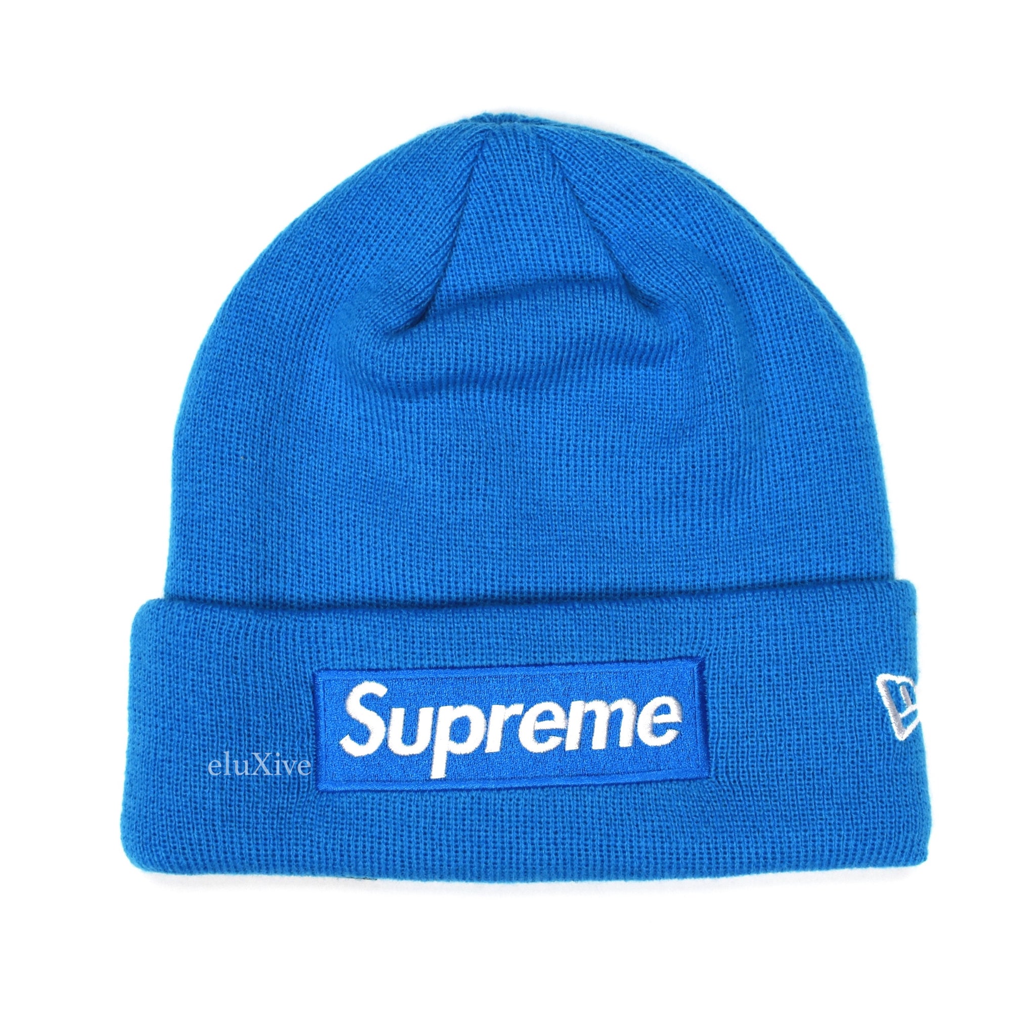 Supreme x New Era - Bright Blue Box Logo Beanie – eluXive