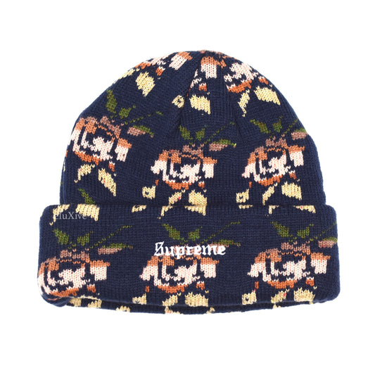 Supreme - Navy Blue 3D Rubber Logo Patch Beanie Knit Hat SS18