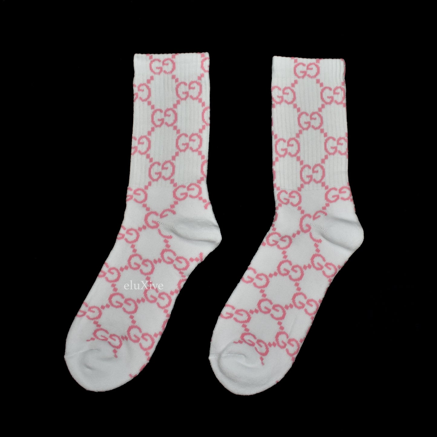 Imran Potato - White/Pink 'Gucci' Logo Knit Socks – eluXive
