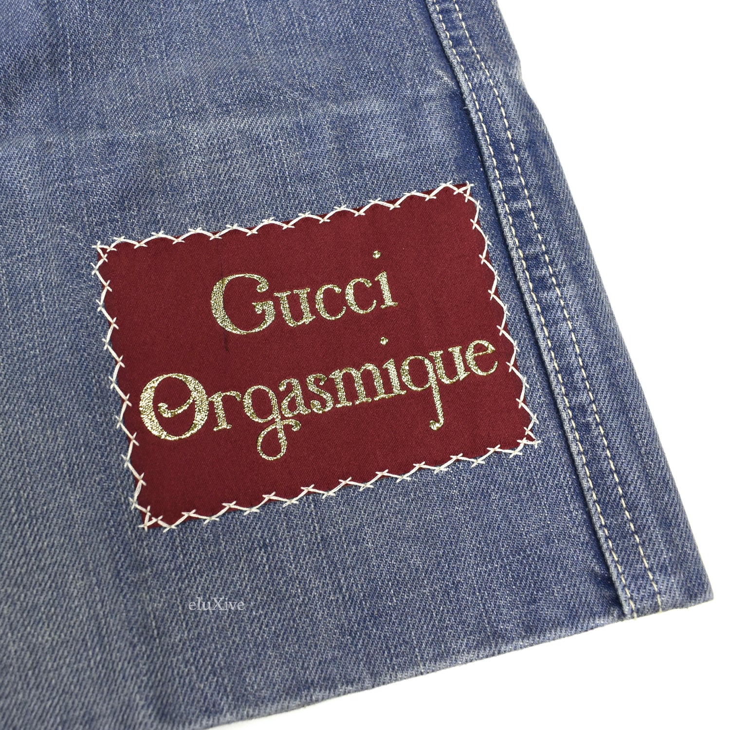 Gucci - 'Orgasmique' Patch Logo Flared Denim Jeans – eluXive