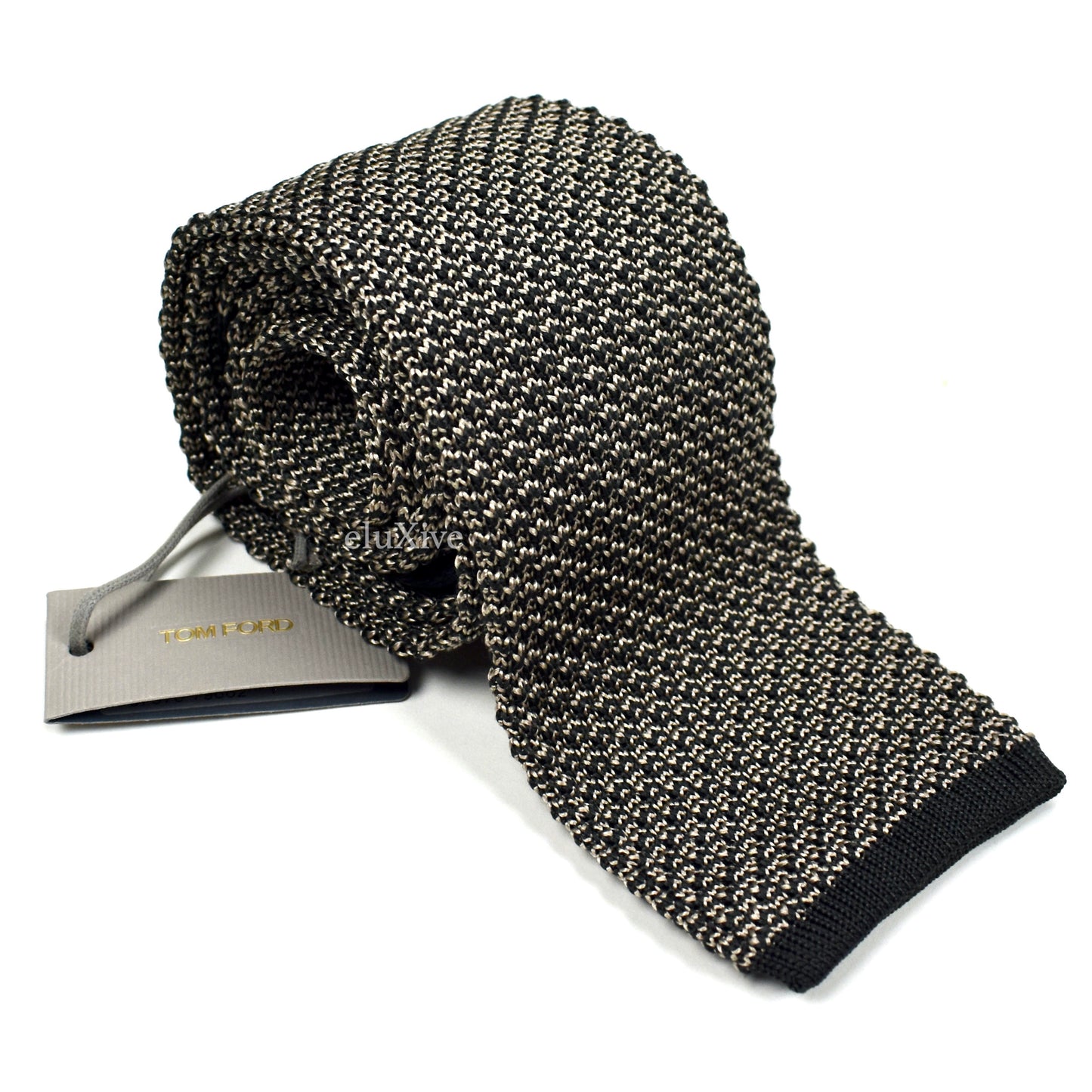 Tom Ford Black & Silver Checkered Abstract Silk Tie 